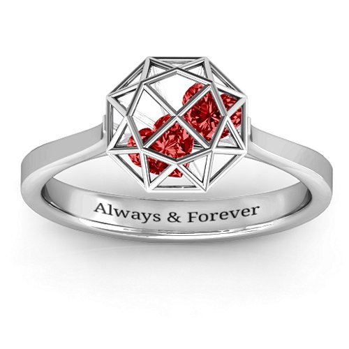 Diamond Cage Ring with Encased Heart Stones