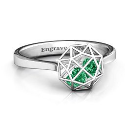 Diamond Cage Ring with Encased Heart Stones in 925 Sterling Silver with Emerald, Ruby, and Amethyst