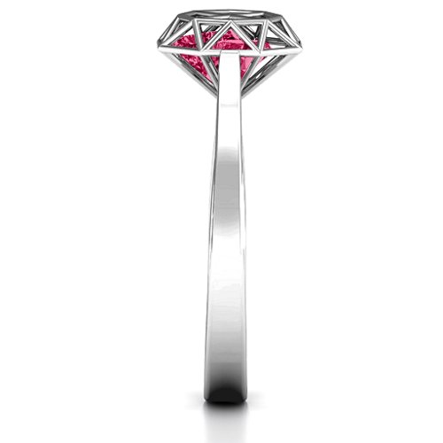 Diamond Cage Ring with Encased Heart Stones – Sterling Silver with Ruby