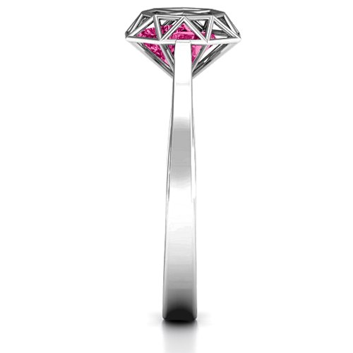 Diamond Cage Ring with Encased Heart Stones – Sterling Silver with Ruby