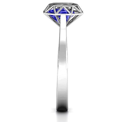 Diamond Cage Ring with Encased Heart Stones – Sterling Silver with Blue Sapphire
