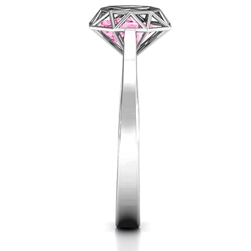 Diamond Cage Ring with Encased Heart Stones – Sterling Silver with Pink Tourmaline