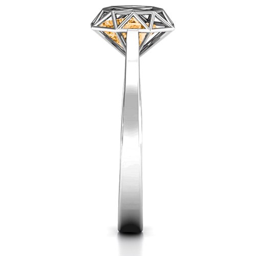 Diamond Cage Ring with Encased Heart Stones – Sterling Silver with Citrine