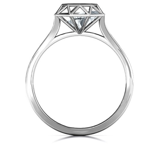 Diamond Cage Ring with Encased Heart Stones – Sterling Silver with Cubic Zirconia