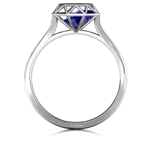 Diamond Cage Ring with Encased Heart Stones – Sterling Silver with Blue Sapphire
