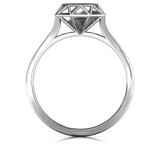 Diamond Cage Ring with Encased Heart Stones – Sterling Silver with Alexandrite