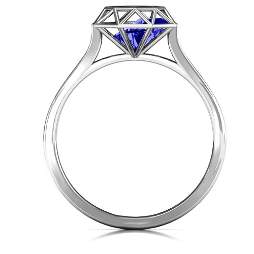 Diamond Cage Ring with Encased Heart Stones – Sterling Silver with Blue Sapphire