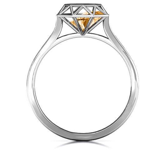 Diamond Cage Ring with Encased Heart Stones – Sterling Silver with Citrine