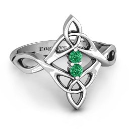 Celtic Sparkle Ring with Interwoven Infinity Band in 925 Sterling Silver with Emerald