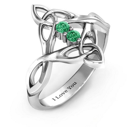 Celtic Sparkle Ring with Interwoven Infinity Band – Sterling Silver with Emerald