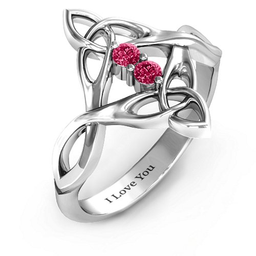 Celtic Sparkle Ring with Interwoven Infinity Band – Sterling Silver with Ruby