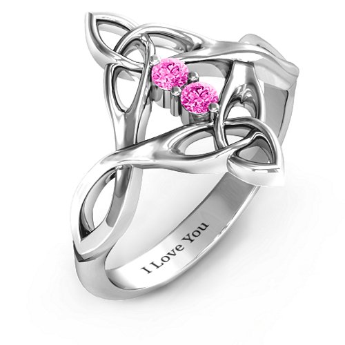 Celtic Sparkle Ring with Interwoven Infinity Band – Sterling Silver with Pink Tourmaline