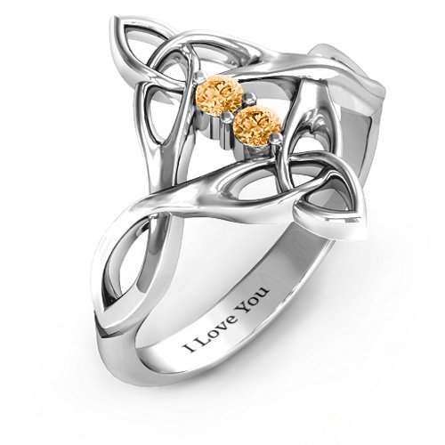 Celtic Sparkle Ring with Interwoven Infinity Band – Sterling Silver with Citrine