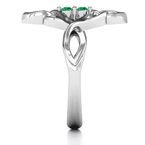 Celtic Sparkle Ring with Interwoven Infinity Band – Sterling Silver with Emerald