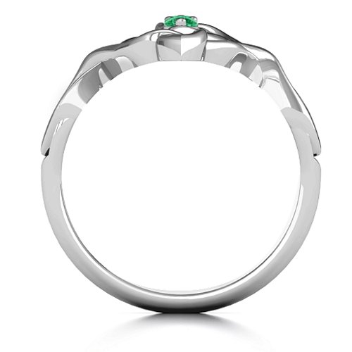Celtic Sparkle Ring with Interwoven Infinity Band – Sterling Silver with Emerald