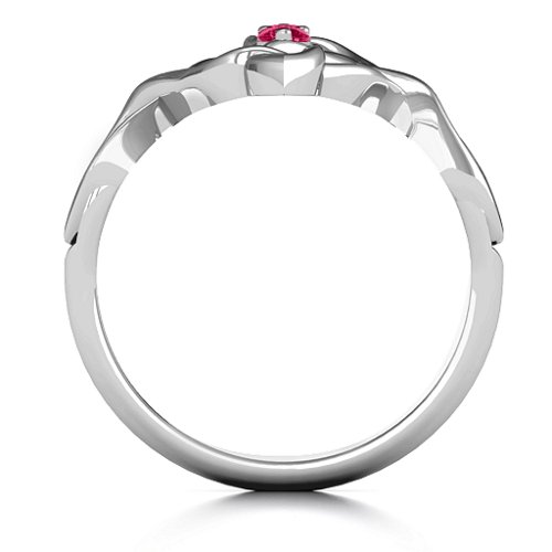 Celtic Sparkle Ring with Interwoven Infinity Band – Sterling Silver with Ruby