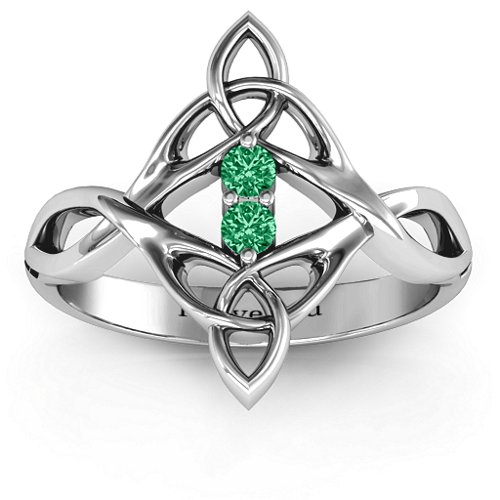 Celtic Sparkle Ring with Interwoven Infinity Band – Sterling Silver with Emerald