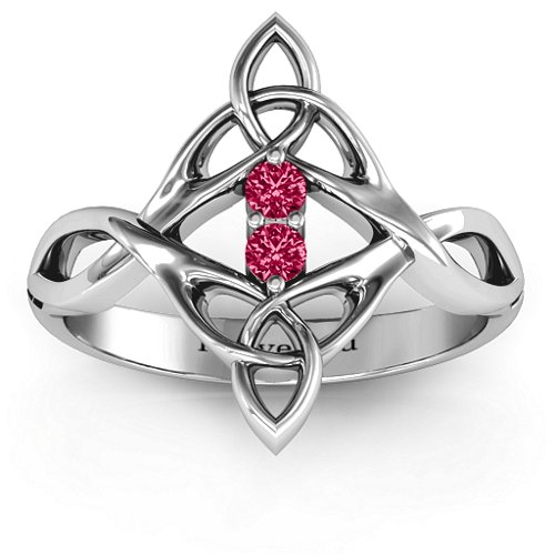 Celtic Sparkle Ring with Interwoven Infinity Band – Sterling Silver with Ruby