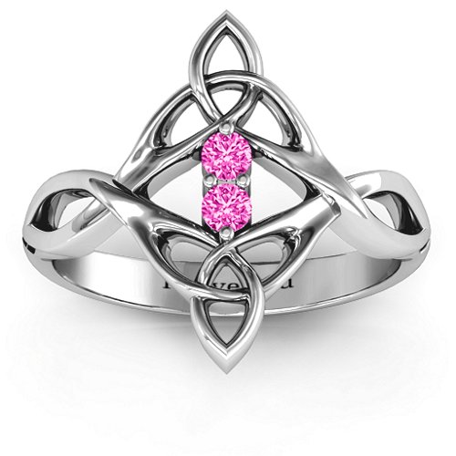 Celtic Sparkle Ring with Interwoven Infinity Band – Sterling Silver with Pink Tourmaline