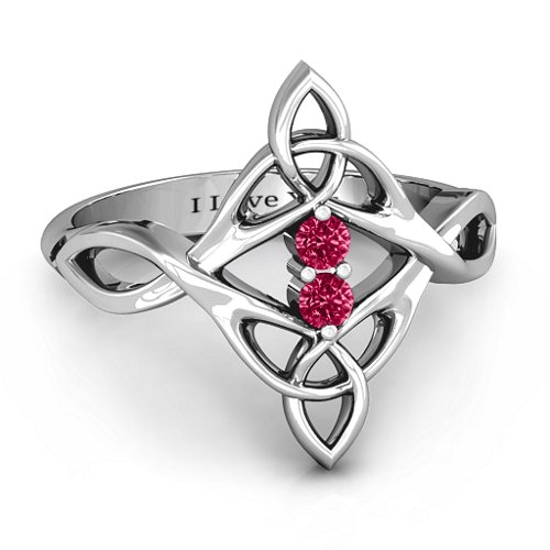 Celtic Sparkle Ring with Interwoven Infinity Band – Sterling Silver with Ruby