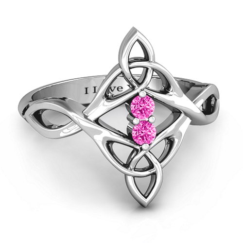 Celtic Sparkle Ring with Interwoven Infinity Band – Sterling Silver with Pink Tourmaline