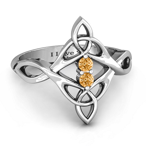 Celtic Sparkle Ring with Interwoven Infinity Band – Sterling Silver with Citrine