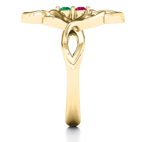 Celtic Sparkle Ring with Interwoven Infinity Band – 10K Yellow Gold with Emerald and Ruby