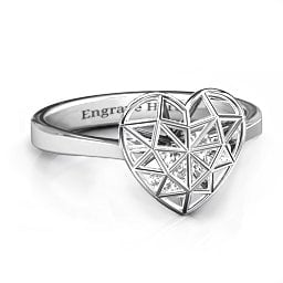 Diamond Heart Cage Ring With Encased Heart Stones