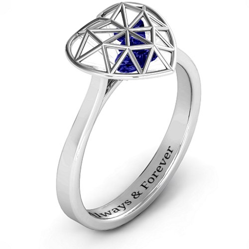 Diamond Heart Cage Ring With Encased Heart Stones