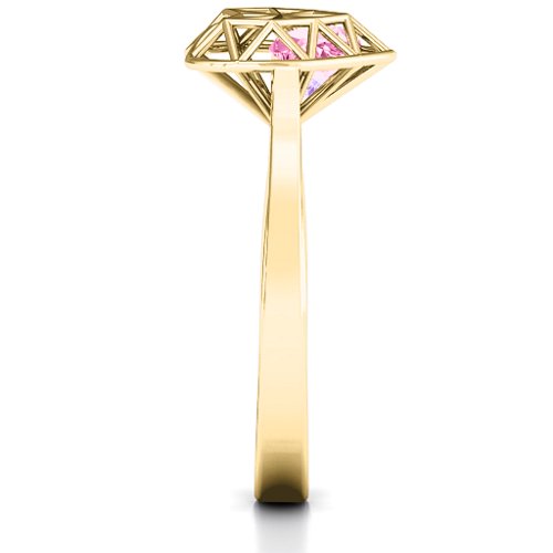 Diamond Heart Cage Ring With Encased Heart Stones