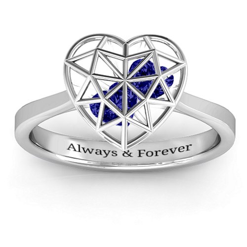 Diamond Heart Cage Ring With Encased Heart Stones