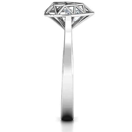 Diamond Heart Cage Ring With Encased Heart Stones – Sterling Silver with Diamond
