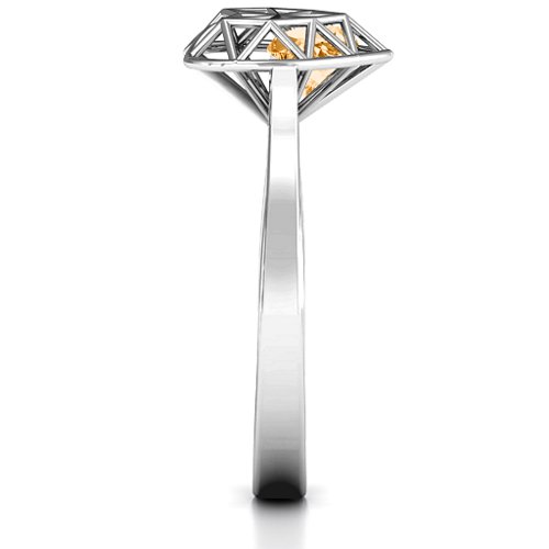 Diamond Heart Cage Ring With Encased Heart Stones – Sterling Silver with Citrine
