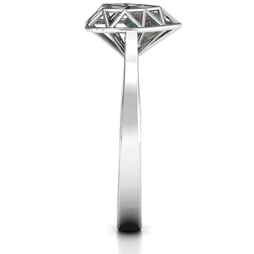 Diamond Heart Cage Ring With Encased Heart Stones – Sterling Silver with Alexandrite