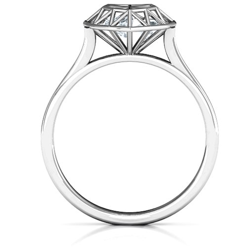 Diamond Heart Cage Ring With Encased Heart Stones – Sterling Silver with Diamond