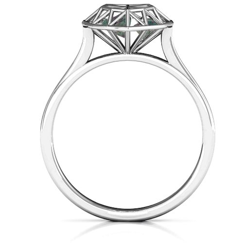 Diamond Heart Cage Ring With Encased Heart Stones – Sterling Silver with Alexandrite
