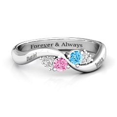 Everyday Dream Ring With Shoulder Accents – Sterling Silver with Pink Tourmaline, Blue Topaz, and White Premium Zirconia