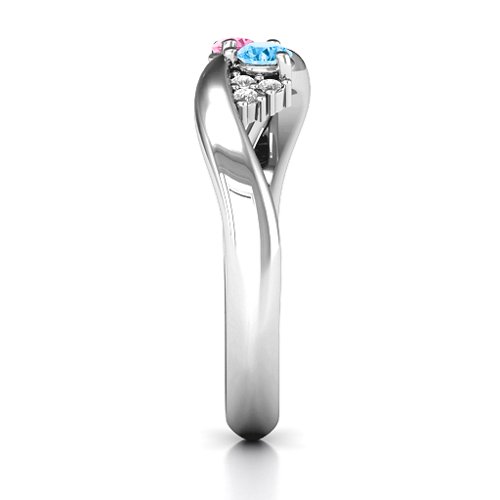 Everyday Dream Ring With Shoulder Accents – Sterling Silver with Pink Tourmaline, Blue Topaz, and White Premium Zirconia