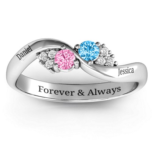Everyday Dream Ring With Shoulder Accents – Sterling Silver with Pink Tourmaline, Blue Topaz, and White Premium Zirconia