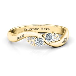 Everyday Dream Ring With Shoulder Accents in 10K Solid Yellow Gold with Cubic Zirconia and White Premium Zirconia