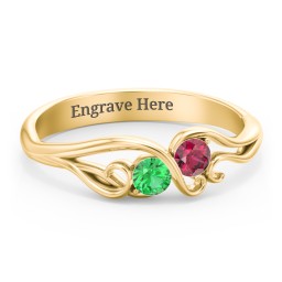 Swirl of Style Birthstone Ring in 10K Solid Yellow Gold with Emerald and Ruby