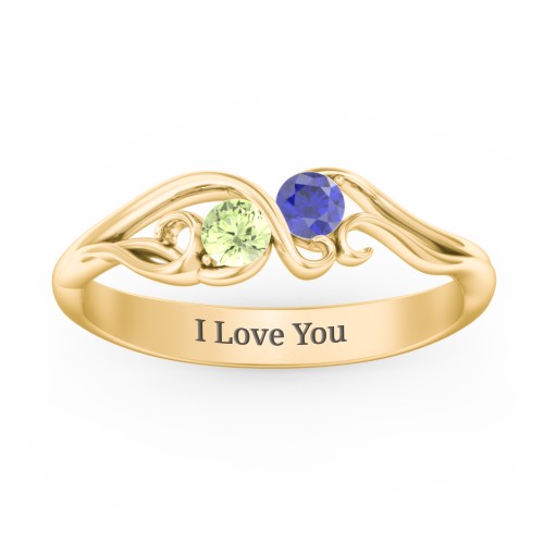 Swirl of Style Birthstone Ring – 18K Gold Plated Silver with Peridot and Blue Sapphire