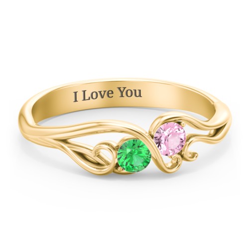 Swirl of Style Birthstone Ring – 18K Gold Plated Silver with Emerald and Pink Tourmaline