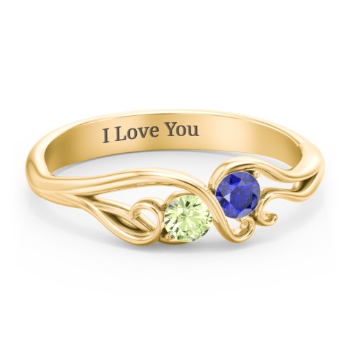 Swirl of Style Birthstone Ring – 18K Gold Plated Silver with Peridot and Blue Sapphire