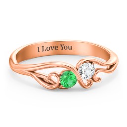 Swirl of Style Birthstone Ring in 10K Solid Rose Gold with Emerald and Cubic Zirconia