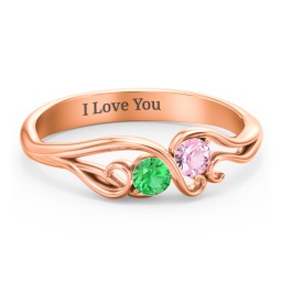 Swirl of Style Birthstone Ring in 10K Solid Rose Gold with Emerald and Pink Tourmaline