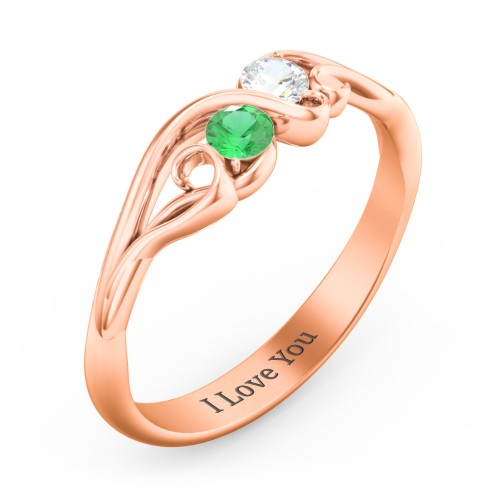 Swirl of Style Birthstone Ring – 10K Rose Gold with Emerald and Cubic Zirconia
