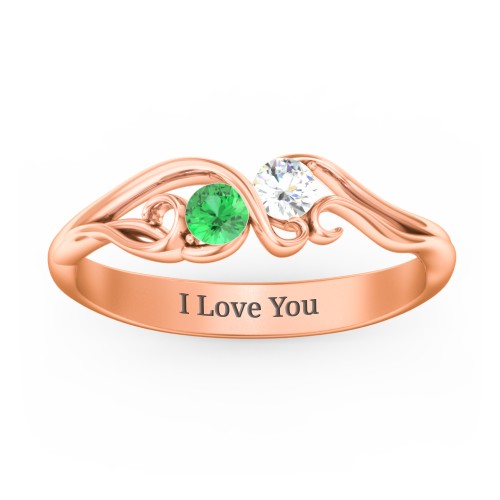 Swirl of Style Birthstone Ring – 10K Rose Gold with Emerald and Cubic Zirconia