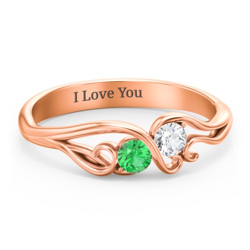 Swirl of Style Birthstone Ring – 10K Rose Gold with Emerald and Cubic Zirconia