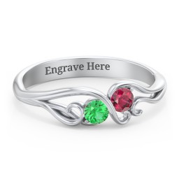Swirl of Style Birthstone Ring in 925 Sterling Silver with Emerald and Ruby